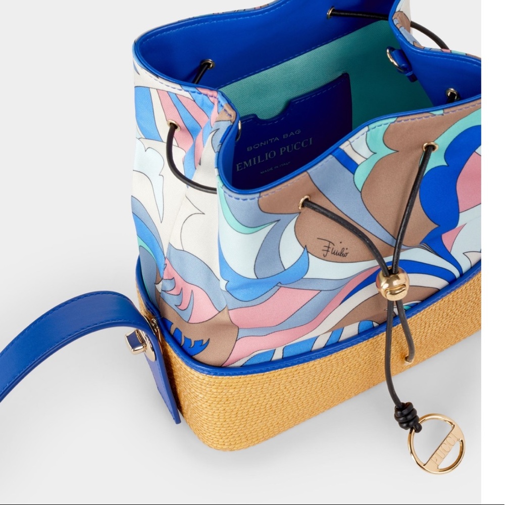 Emilio Pucci Blue Acapulco Print Bonita Bucket Bag - Picture 3 of 13